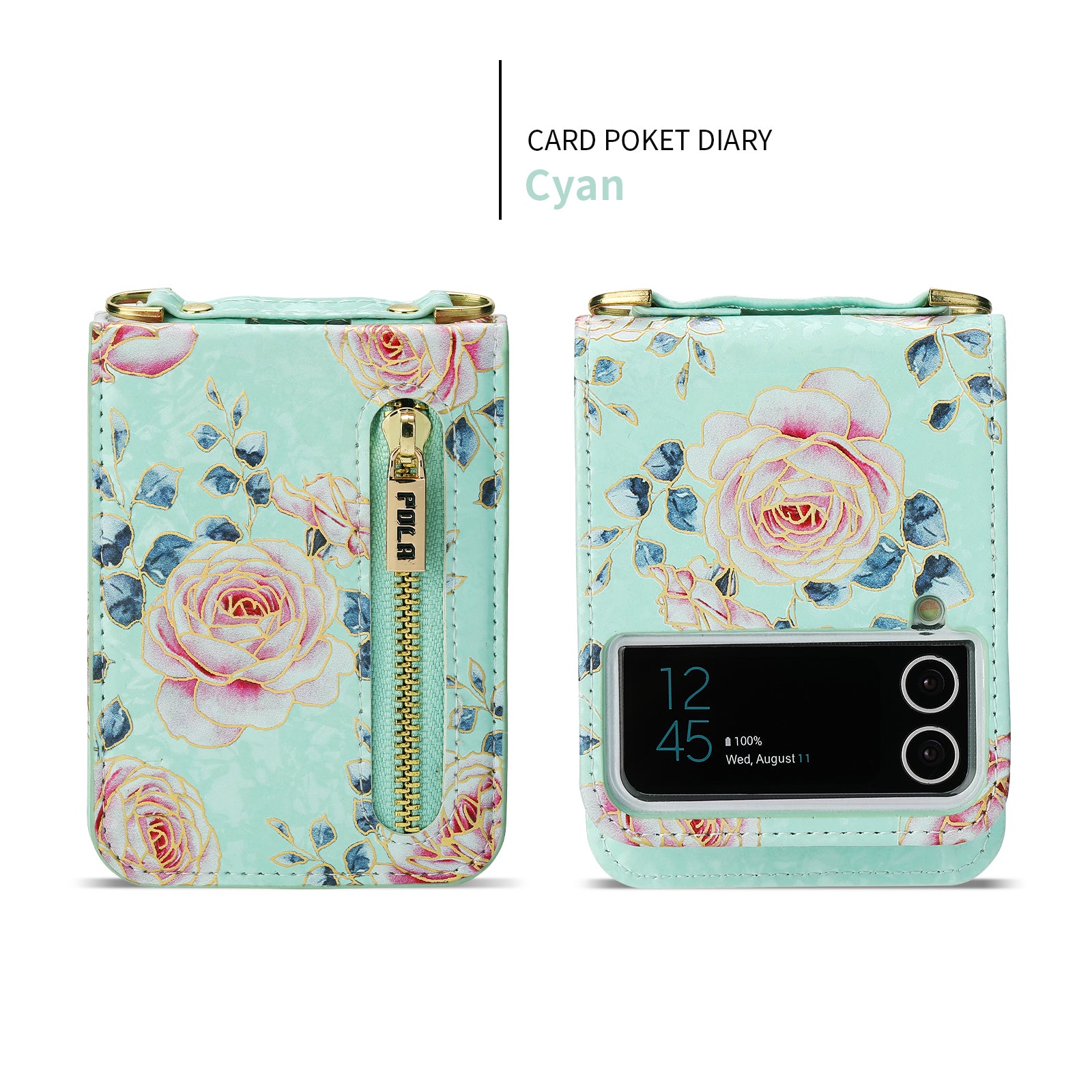 POLA For Samsung Galaxy Z Flip4 5G PU Leather Kickstand Phone Case Rose Pattern Printing Zipper Coin Pocket Cover with Card Holder POLA For Samsung Galaxy Z Flip4 5G PU Leather Kickstand Phone Case Rose Pattern Printing Zipper Coin Pocket Cover with Card Holder